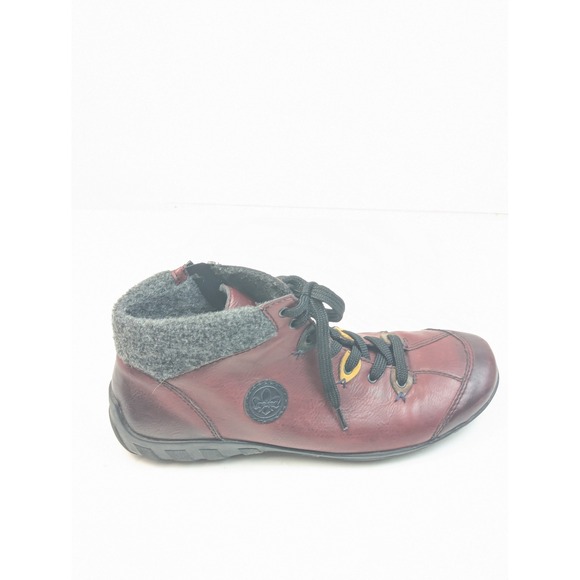 Rieker Burgundy Leather Womens Size 40 Ankle Boots Lace Up Zip Up Comfort Casual - Picture 16 of 16